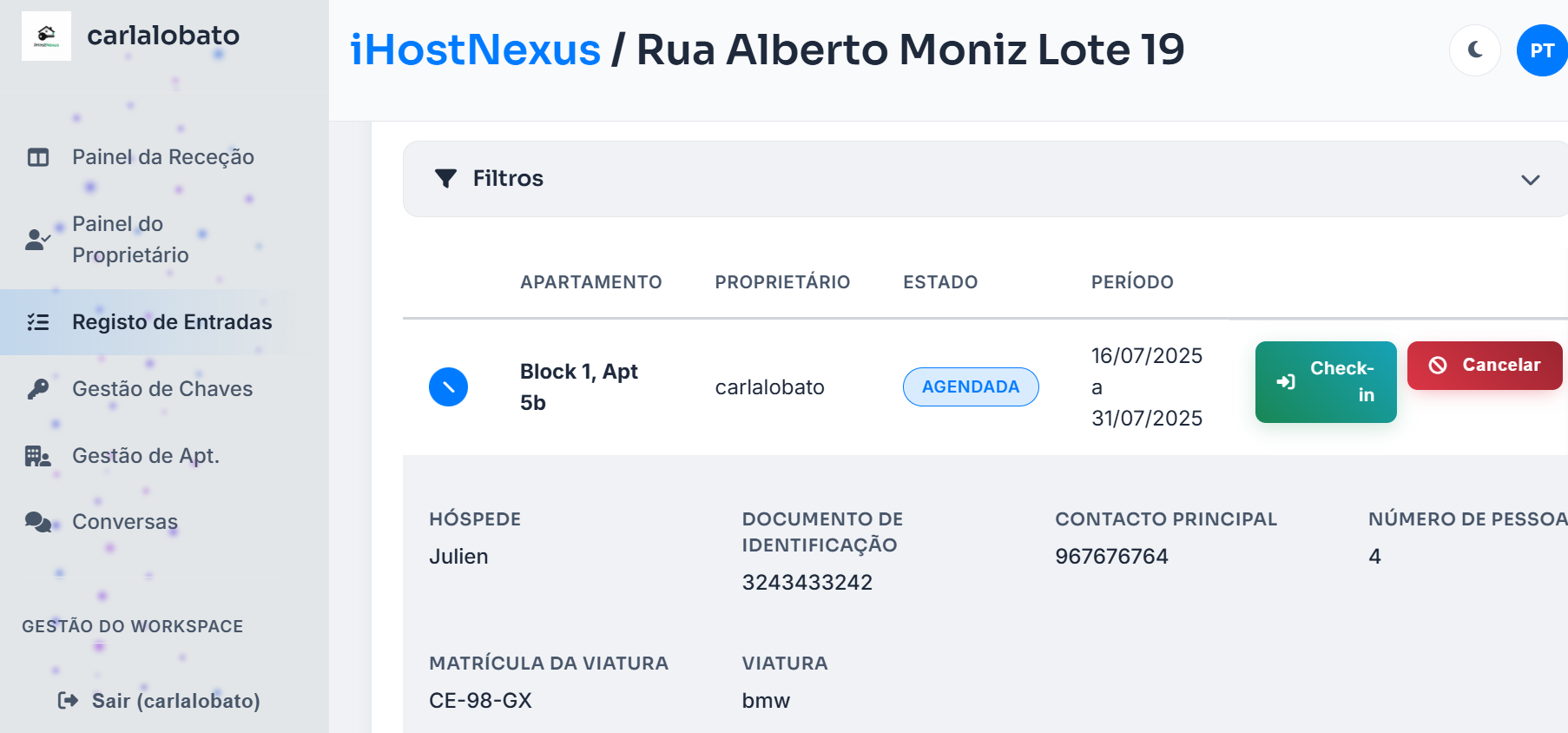 Detalhes do Check-in