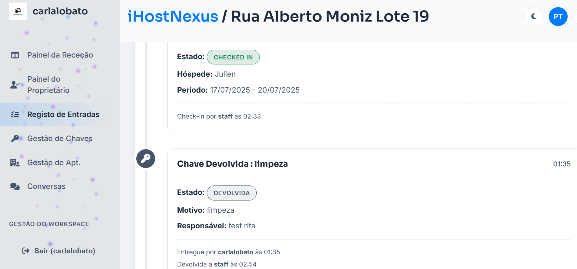 Histórico de Entradas